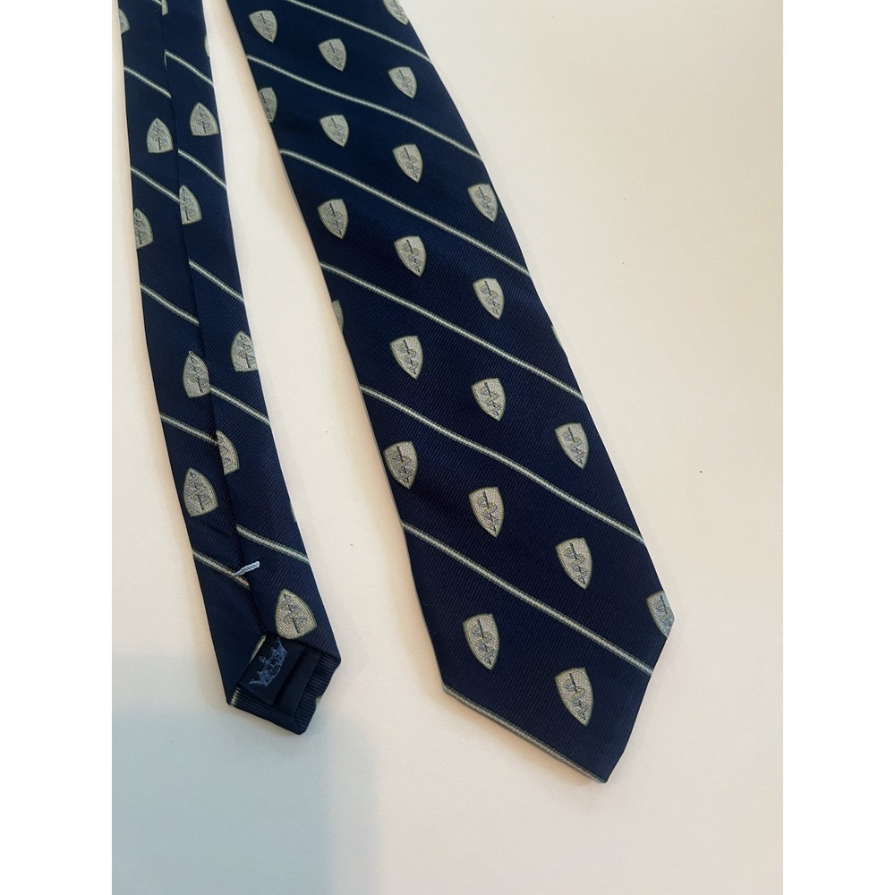 Rare Regal Rod of Asclepius Tie Navy Blue Silver Silk Medical Doctor